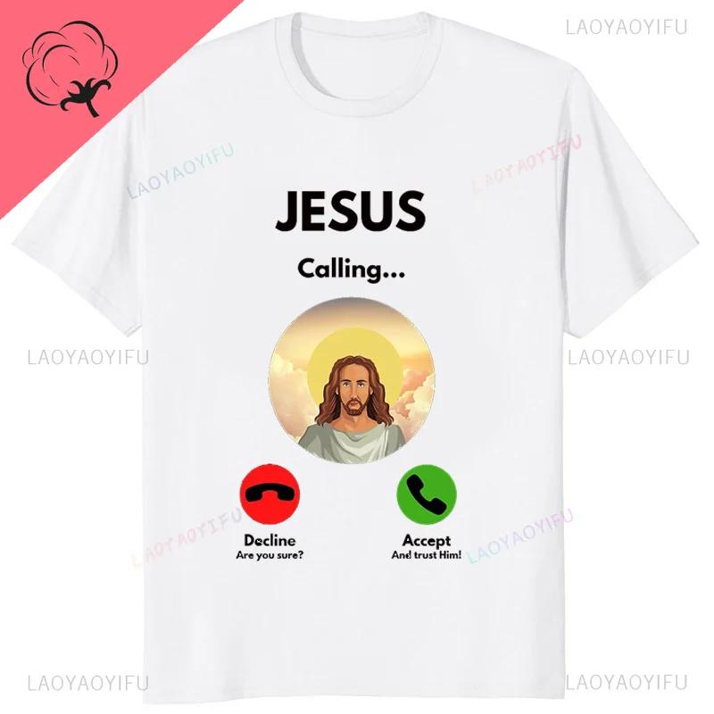 Moshi Moshi Jesus Desu Funny T-shirt Men T Shirt Short-sleev Breathable T-shirts Casual Tops Pattern Roupas Masculinas Koszulki