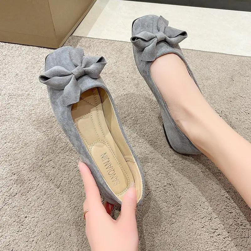Fashion Woman Flats Square Toe Cute Shoes for Women with Bow Kawaii on Promotion Low Price Stylish Luxury Brand Young Cheap Liquidation