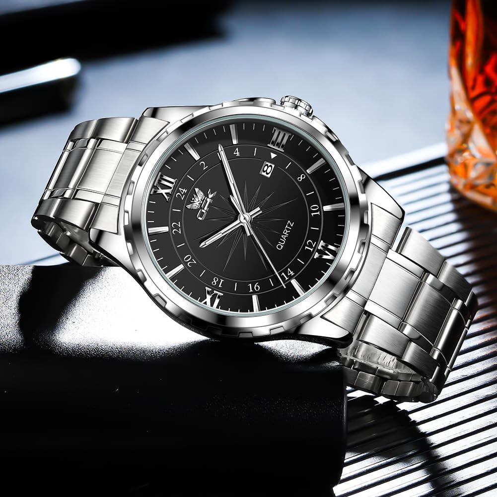OPK Quartz Stainless Date Black Men's Watch, Stylish, Fashionable, Classic, Steel, Display, Waterproof, Luminous,