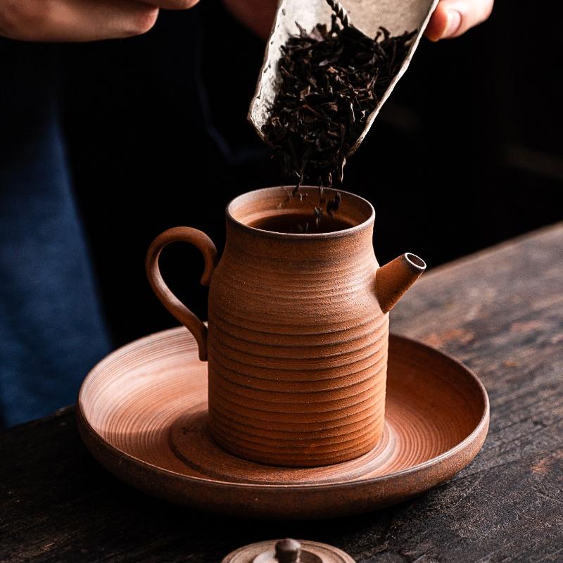 150ML Old Rock Mud Coarse Pottery Straight Tube Teapot Retro Ceramic Tea Brewing Pot Kung Fu Teapot Tea Kettle Tea Ceremony