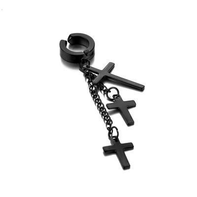Punk Cross Drop Stud Earrings Long Chain Tassel Titanium Steel Women Ear Clip Fashion