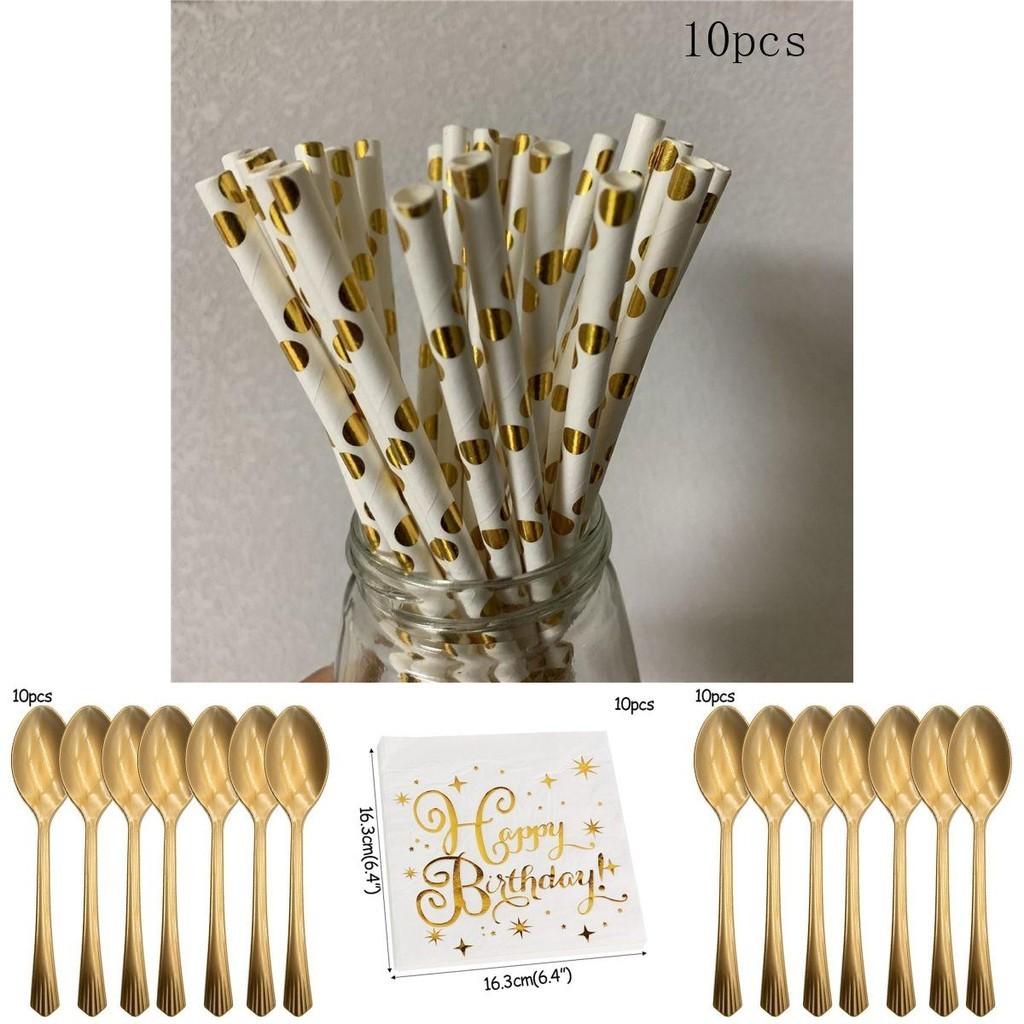 Delightful Gold Polka Dot Stamping Happy Birthday Party Decor Supplies Disposable Tableware Package