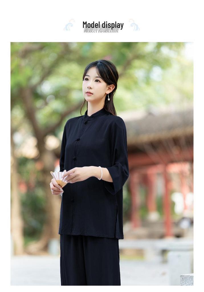 Zen Style Tai Chi & Yoga Two-Piece Set: Meditation & Healing Wear in New Chinese Design
