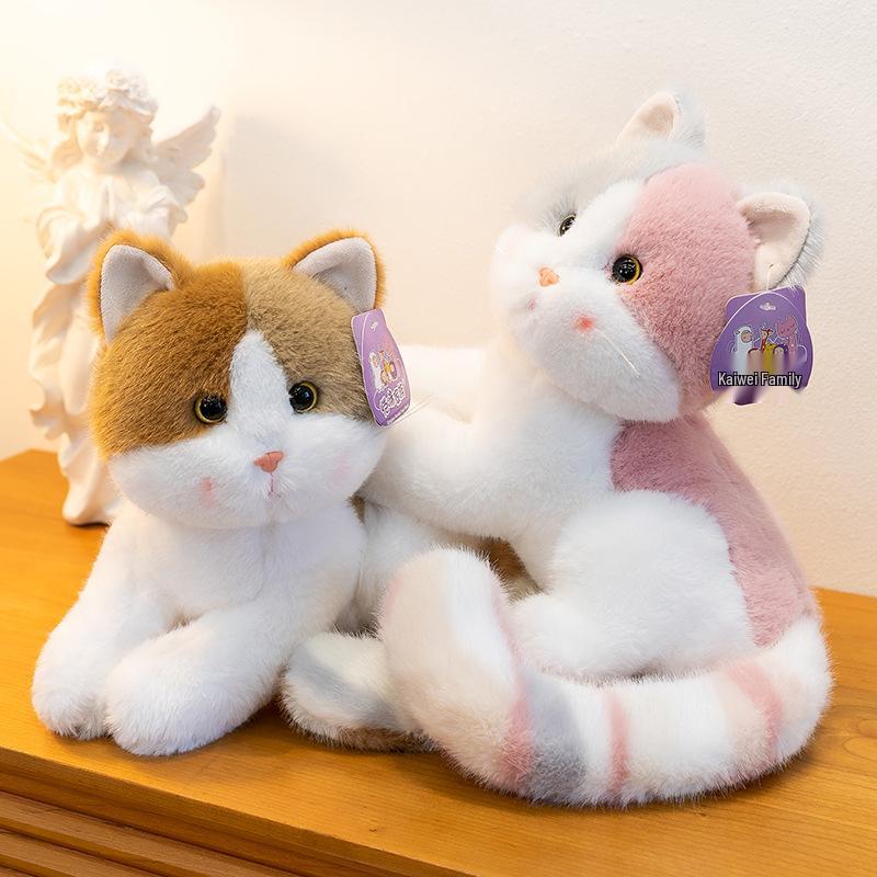 Tricolor Kitten Plush Toy - Cute Orange Cat Desk Companion Ornament Doll