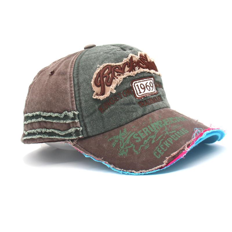 Washed Retro Ripped Cowboy Hat Versatile Retro Letter Embroidered Dome Edged Casual Baseball Cap
