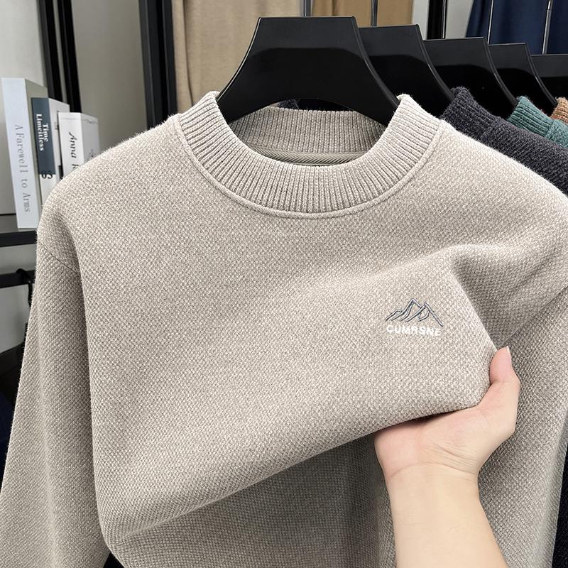 Men's O-Neck Pullover Sweater Winter Arrival Embroid Fleece Thickened Warm Soft Knitwear Commute Menswear