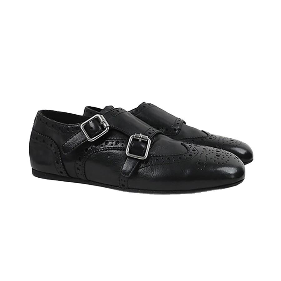 Damen Retro Brogue Square-Toe Slipper mit gravierter Gürtelschnalle - Vielseitiger britischer Stil.