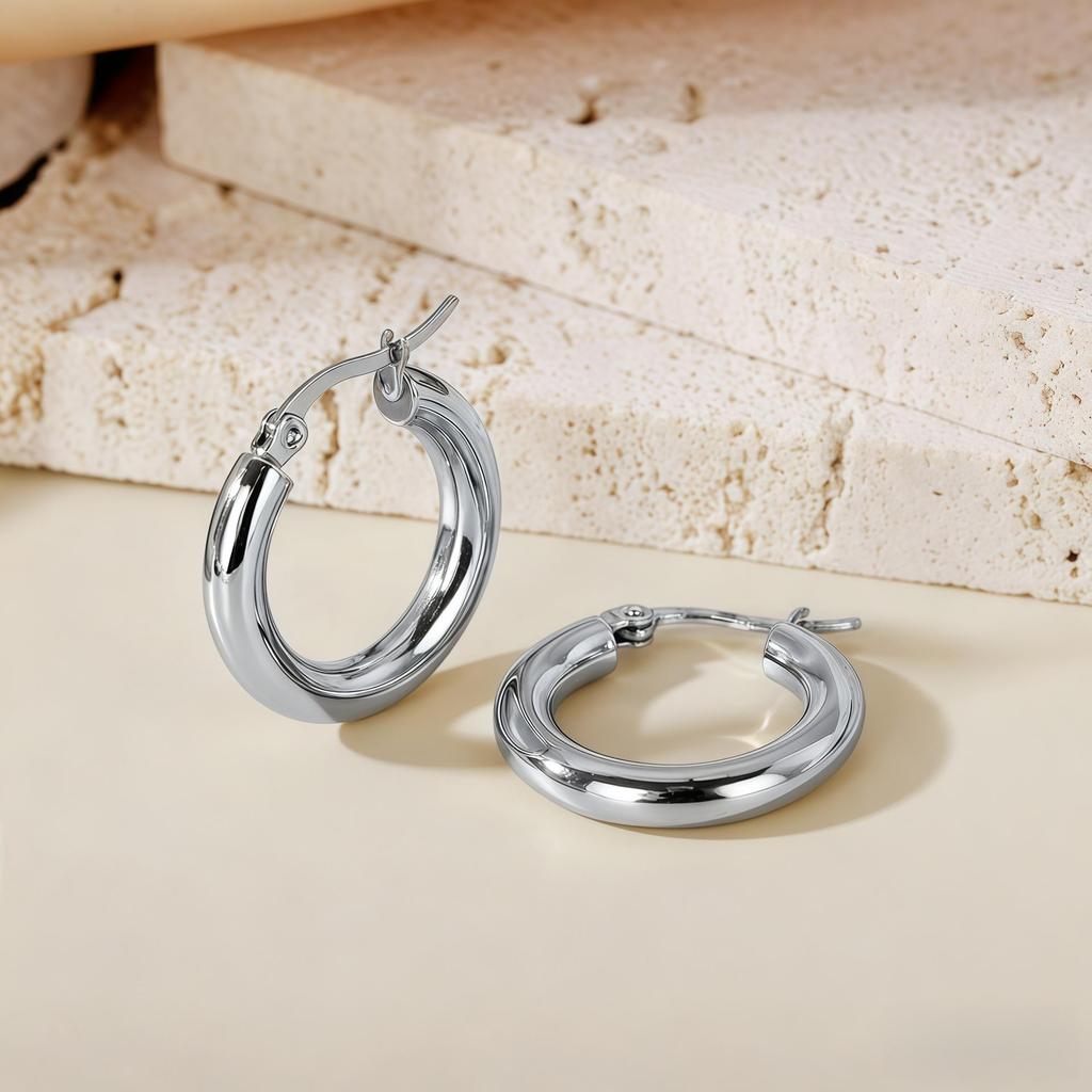 European American Classic Smooth C-Shaped Hoop Titanium Steel Retro Earrings for Women