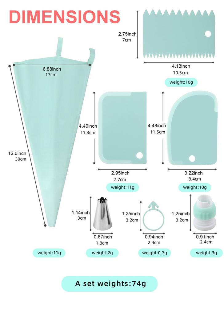 Piping Bags and Tips Set Cake DIY Decorating Kit with Stainless Steel Nozzle Reusable Silicone Pastry Cake Decorating Tools