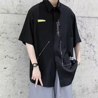 Button Shirts Streetwear Casual Printing Turn-down Collar Loose Letter Temperament Thin Spring Summer Men's Clothing