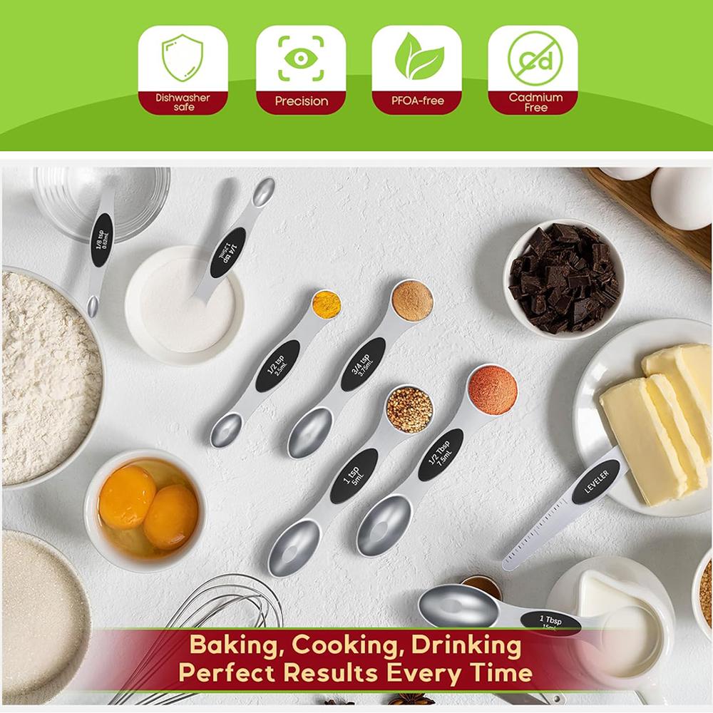 8pcs Magnetic Measuring Spoons Set with Strong Magnets for Baking & Cooking