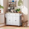 Kitchen Island Trolley Multi-Storage 2 Drawers 2 Cupboards 2 Doors with Shelf Bottle Rack Towel Rack and Adjustable Shelf MDF White Rubberwood