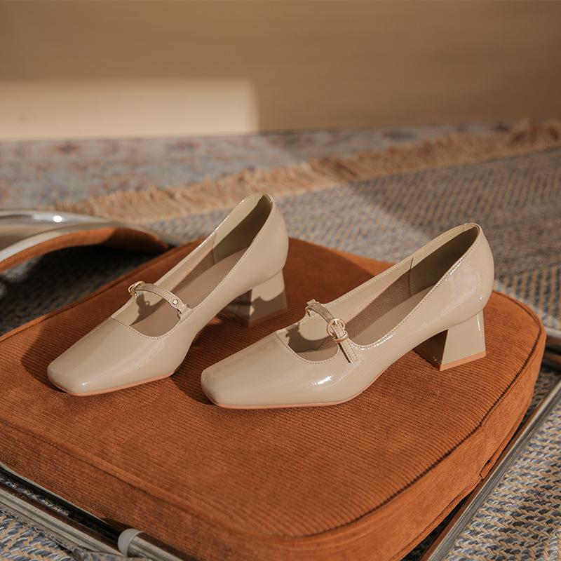 5885 Fashion Show Thick Heel Niche Design Women's Single Shoes New Summer Mary Jane Silver Women