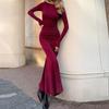 Sexy Slim Crew Neck Dress Women Autumn Elegant Solid Long Sleeve Package Hip Dresses