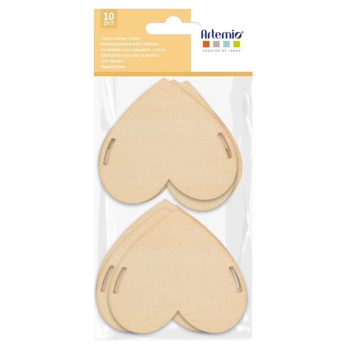 Décoration de fête - Vintage - 10 coeurs en bois - 7,5 x 8 cm - Personnalisable - Idéal pour événements