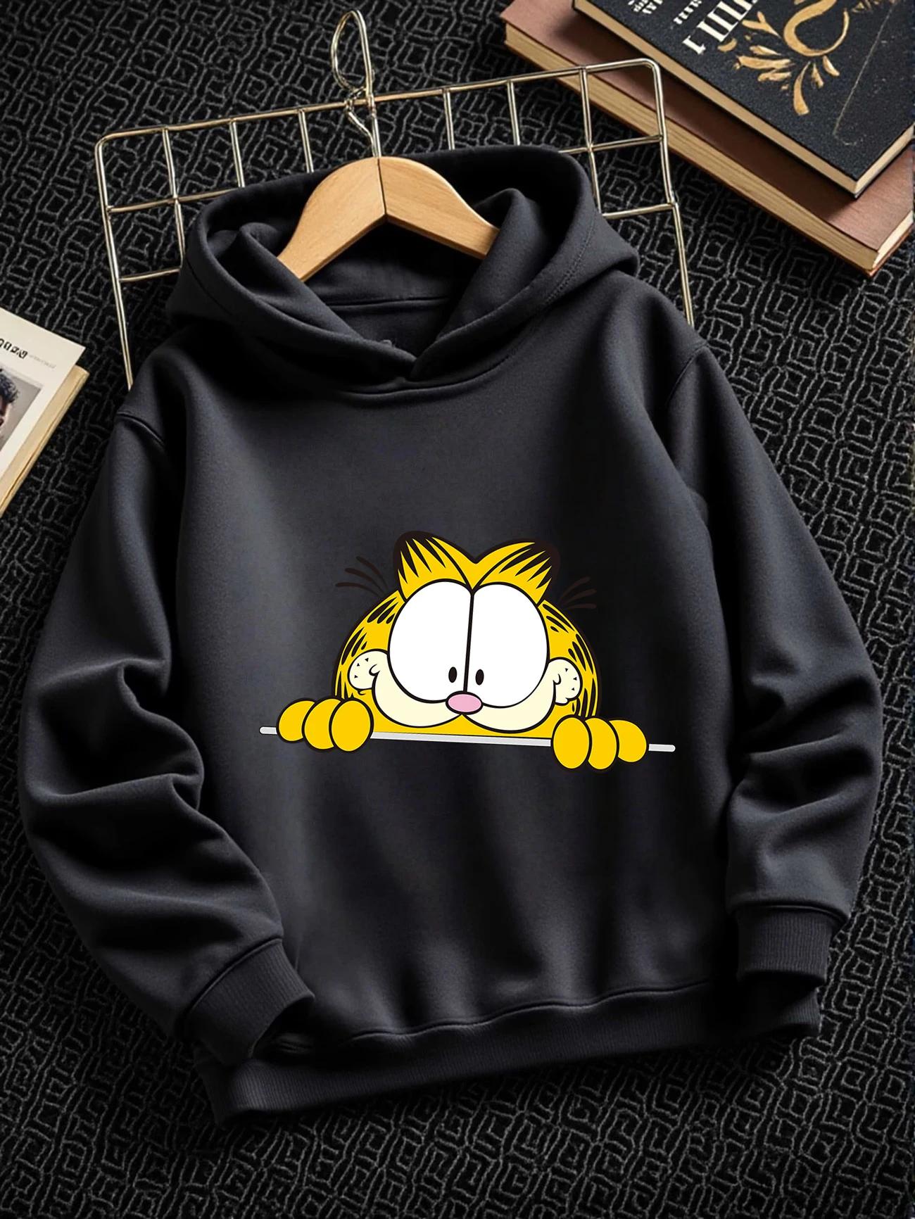 Thick Garfield Kids Hooded Sweatshirt Summer Cute Cartoon Crewneck 3-14 100