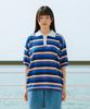Pieseussi Retro Wave Stripe Collared Short Sleeve Knit _ Blue
