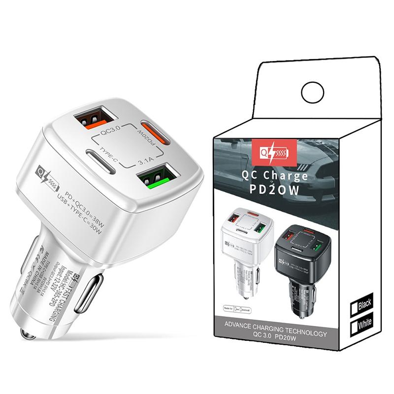38W Car Charger 2 Usb 2 Pd Type C Fast Charging 3.1A Phone Charge Qc 3.0 Quick Charger Adapter For Iphone 16 15 Laptops Tablets