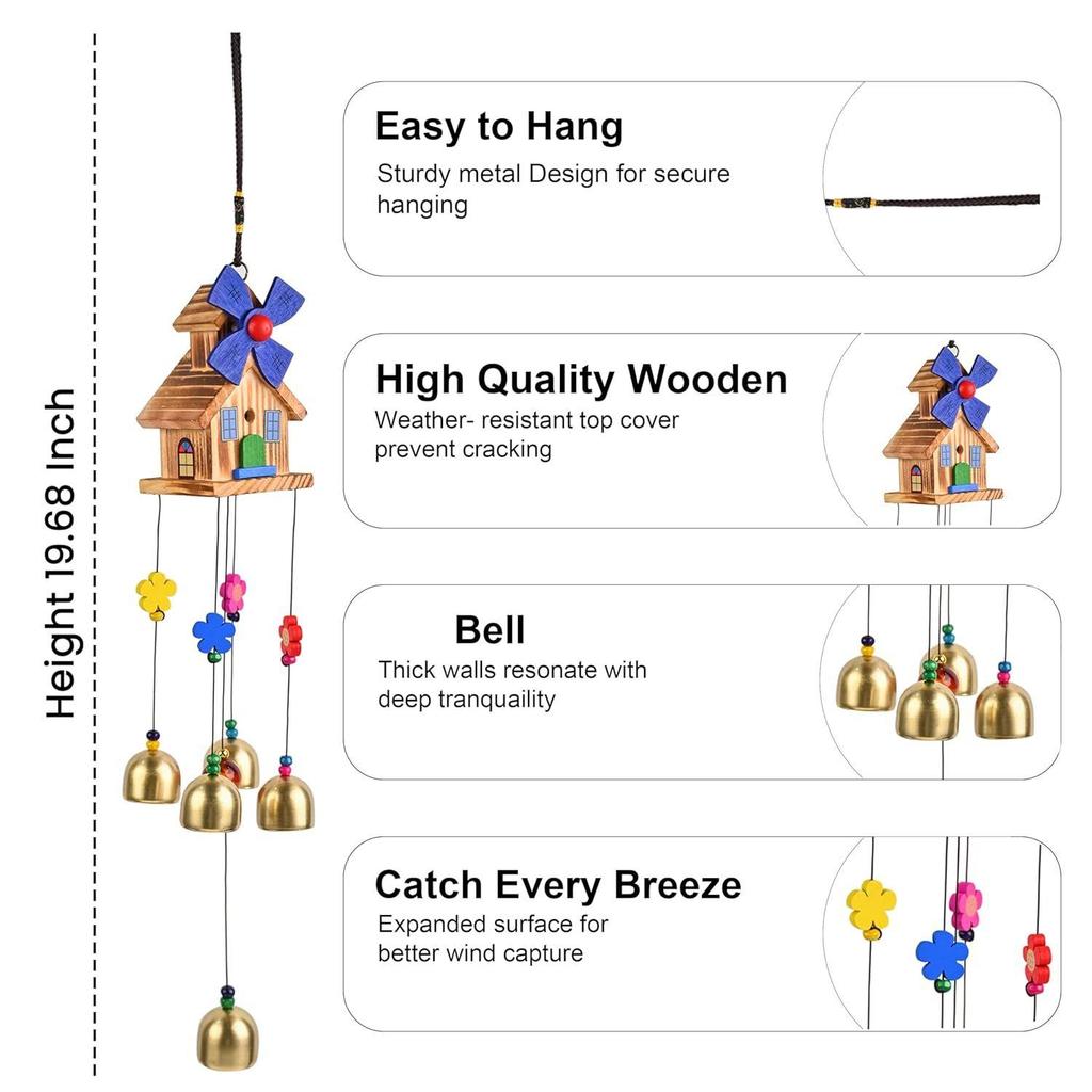 Wind Chimes for Home & Balcony Decor, Metal Hanging Outdoor Garden Terrace, Feng Shui Positive Energy Good Luck & Vastu
