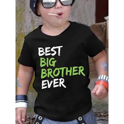 Europäische Größen Kinder Bestes Großbruder Motiv Schwarzes T-Shirt | Rundhalsausschnitt, Lässiges T-Shirt, Mittlere Dehnbarkeit Strickstoff, Normale Passform für Jungen