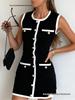 Elegant Sleeveless Knit Dress with Pearl Buttons