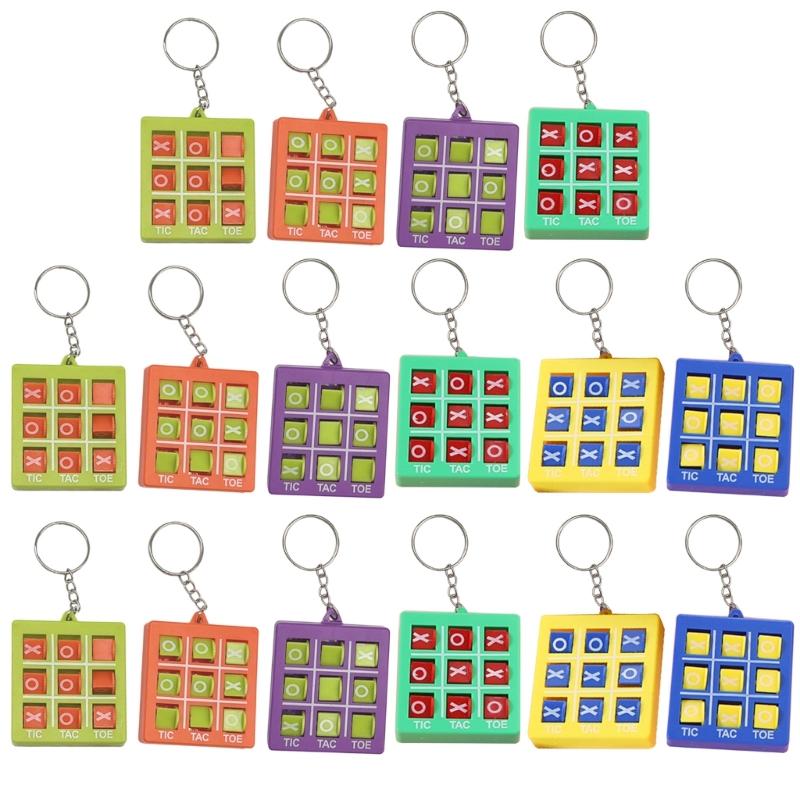 Pack of 16 Plastic Keyring Pendant Tic Tacs Toe Charm Keychain Colorful Key Chain Party Favors for Kids Backpacks