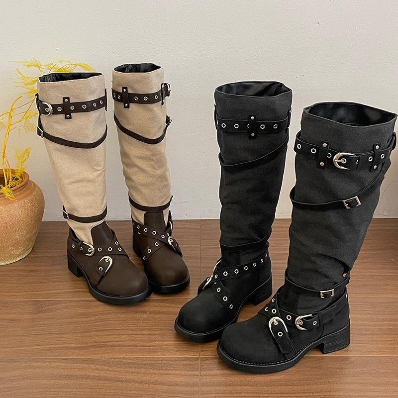 Retro Chunky Heel Boots, Long Boots for Women, New Style, Soft Sole, Heightening Shoes