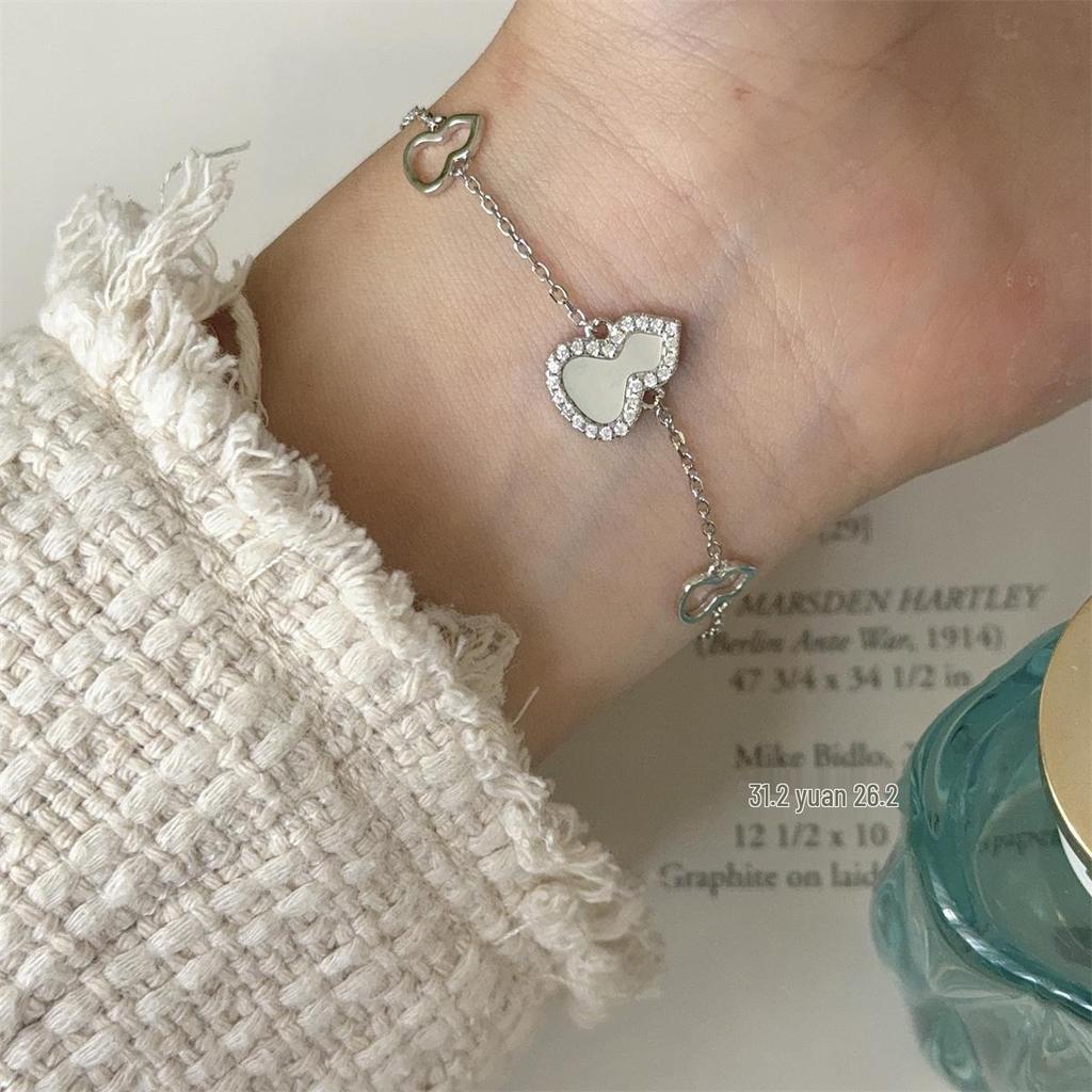 Luxury Women's Gourd Bracelet: Silver-Gilt, Mother-of-Pearl, Agate Jewelry, Unique Bangle, Handcrafted Design.