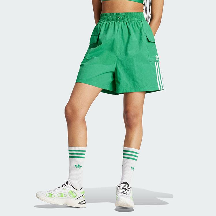 Adidas Originals Adicolor Cargo Shorts With Striped Print And Small Logo Women Shorts Green JH1073