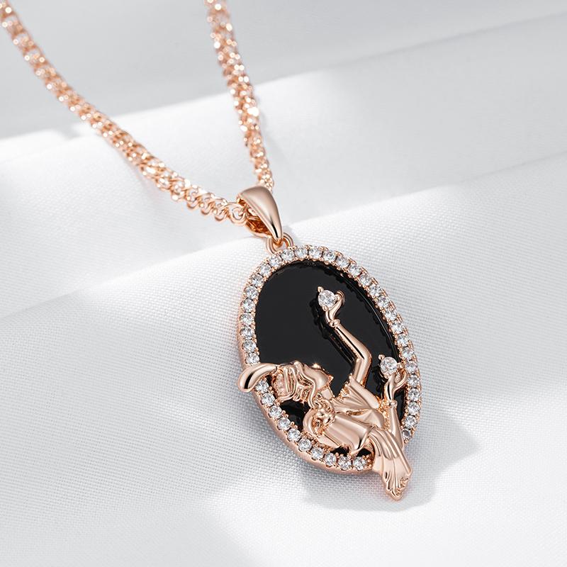 Big Oval Black Stone Pendant Necklace Women Fashion  Rose Gold Color Accessories High Quality Daily Fine Jewelry