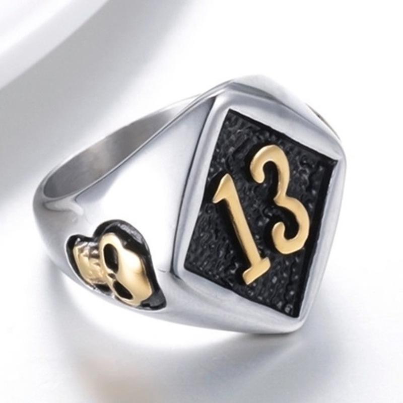 Punk Style Non-mainstream Super Cool Cast Skull Boys Ring Gold Number 13