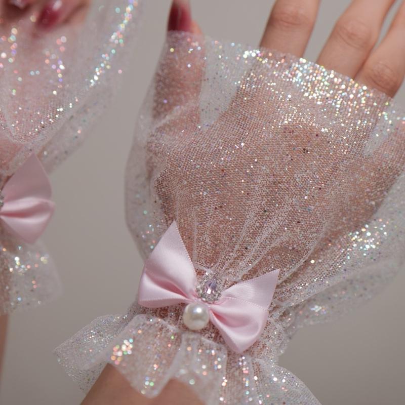 Bowknot Wrist Cuffs For Nails Photography Breathable Glitter Fabric Elastic Cuffs Fashion Accessories