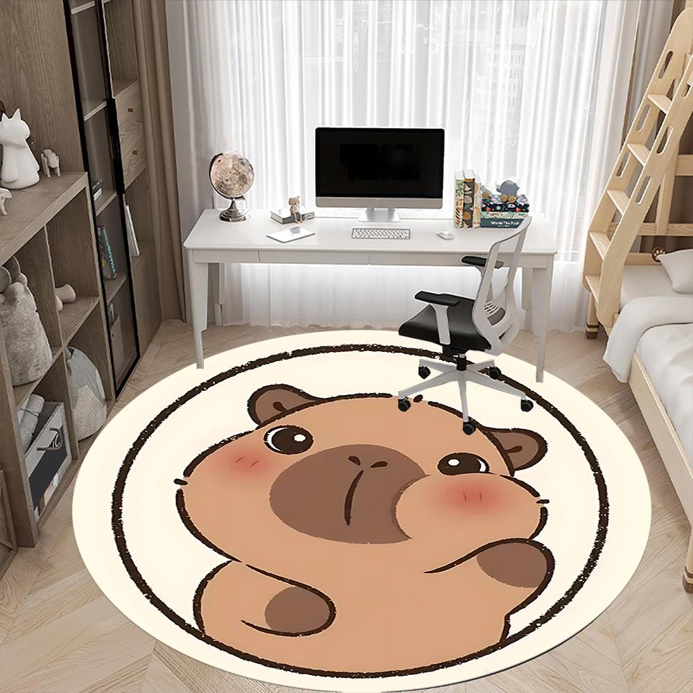 1PC Capybara Office Round Area Rug, Mat Suitable For Office, Under Office Chairs Bedroom Living Room Home Decor, Room Deco