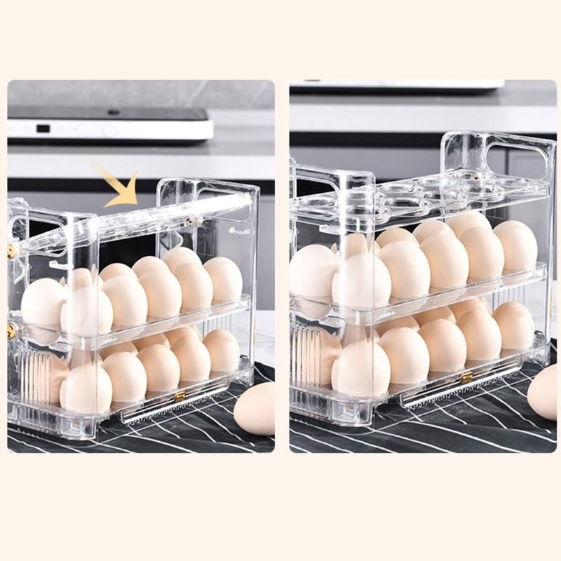 Stackable Egg Holders for Refrigerator,Clear 3x10 Egg Tray Storage Box Dispenser