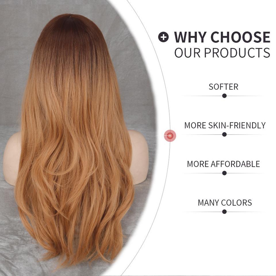 MERISIHAIR Ombre Blonde Wavy Wig with Bangs Long Blonde Wig Natural Wavy Long Synthetic Wig for Women