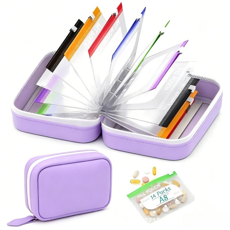 1 Set Writable Labels A8 Waterproof Pill Pouch Kit With 7/14 Color-Coded Pouches For Daily Medication Vitamins & Supplements