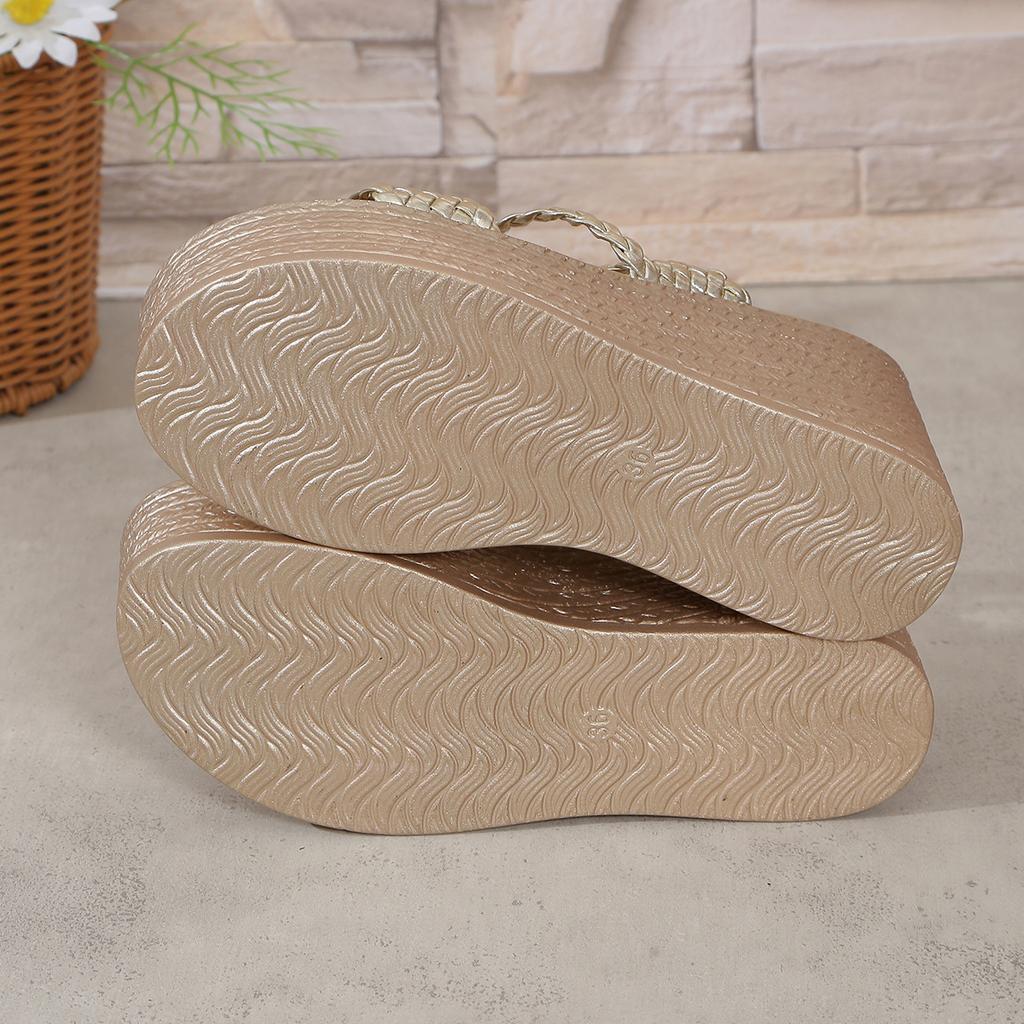 Fashion Aphixta Summer 9cm High Heels Wedge Heels Slippers Weave Women Platform Sandals Clog Shoes Slides Gold Shoes Size 43