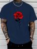 Men's Summer Fashion Casual Loose Fit Red Rose Print Crew Neck Short Sleeve T-Shirt