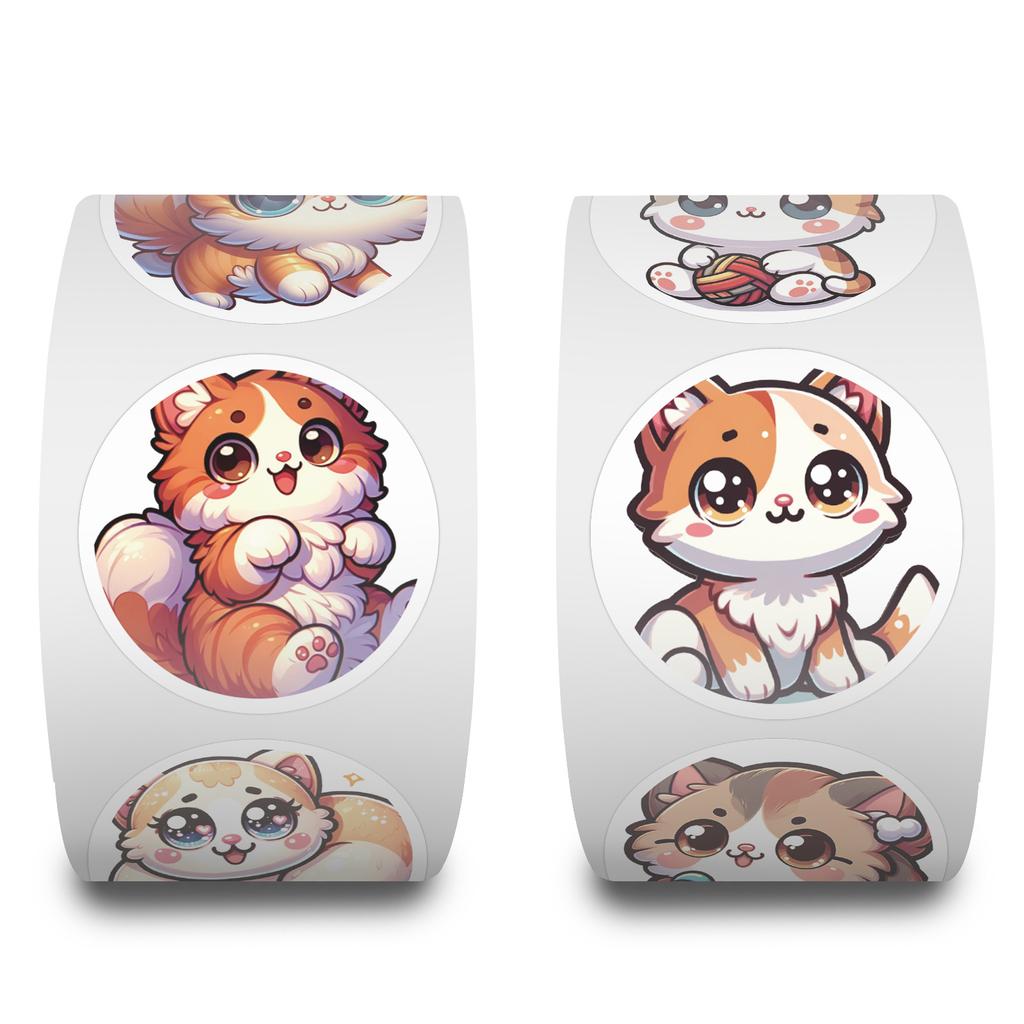 500 Stickers/roll Cat Animal Stickers Cute Children's DIY Suitcase Scooter Water Cup Roll Stickers