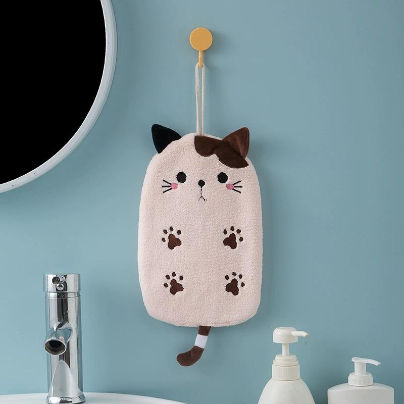 1Pc Wall-mounted Cute Cat-shaped Footprint Embroidery Suitable for Kitchen and Bathroom Hand Towels and Face Towels