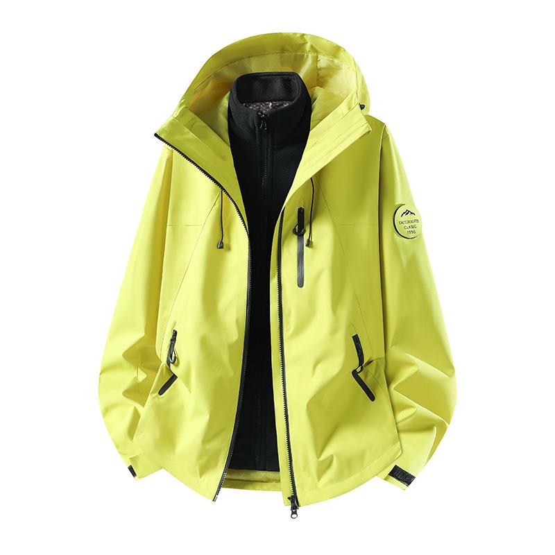 Unisex Waterproof Windproof 3-in-1 Outdoor Mountaineering Jacket with Detachable Layers and Custom Logo Option.