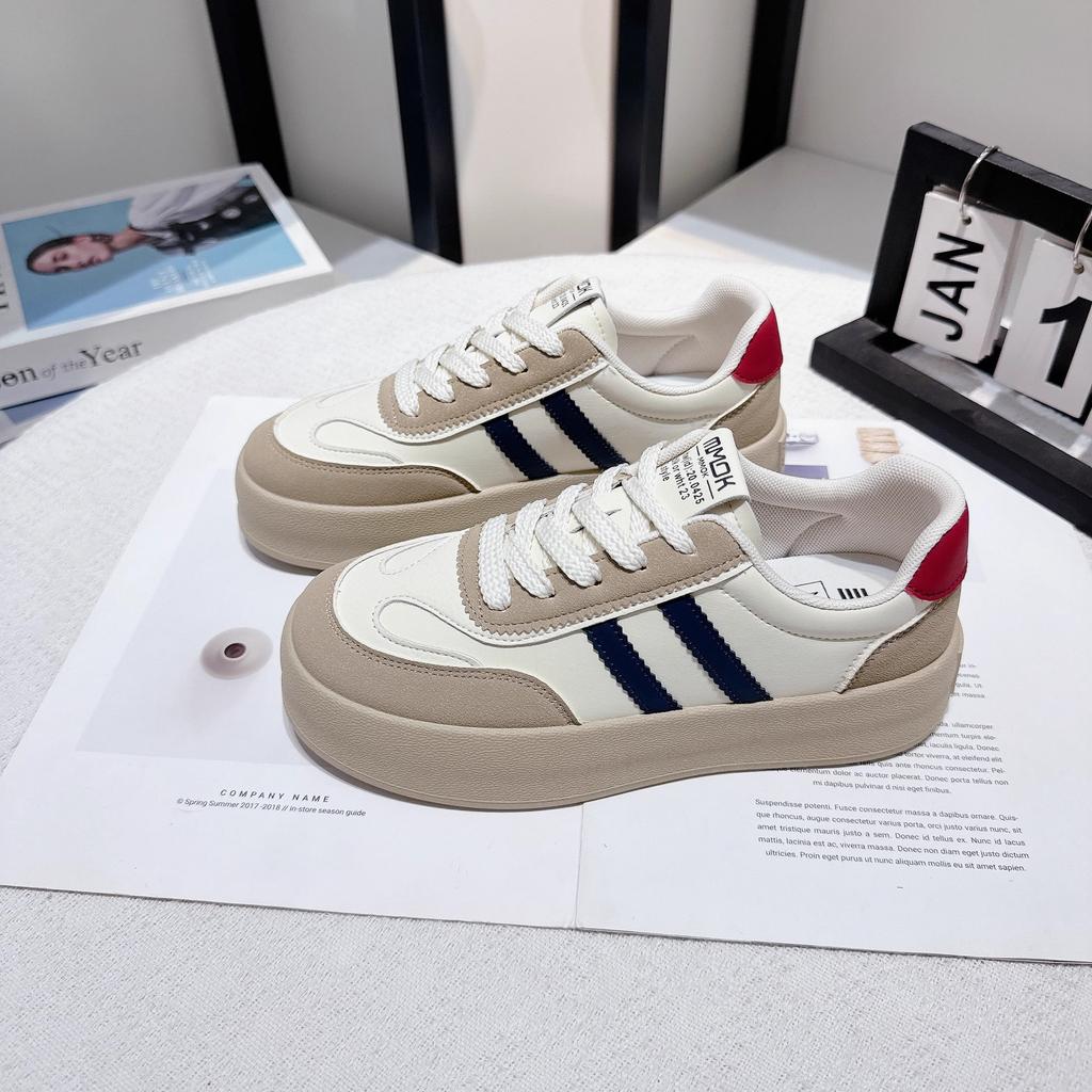 Leather Platform Color Matching Moral Training Shoes Women's Spring 2025 New Ins Tide Internet Celebrity Student Leisure Sports Shoes
