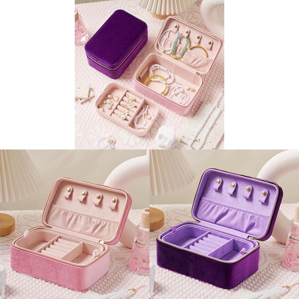Leather Jewelry Box With Soft Double Layer Storage For Travel And Gift Use