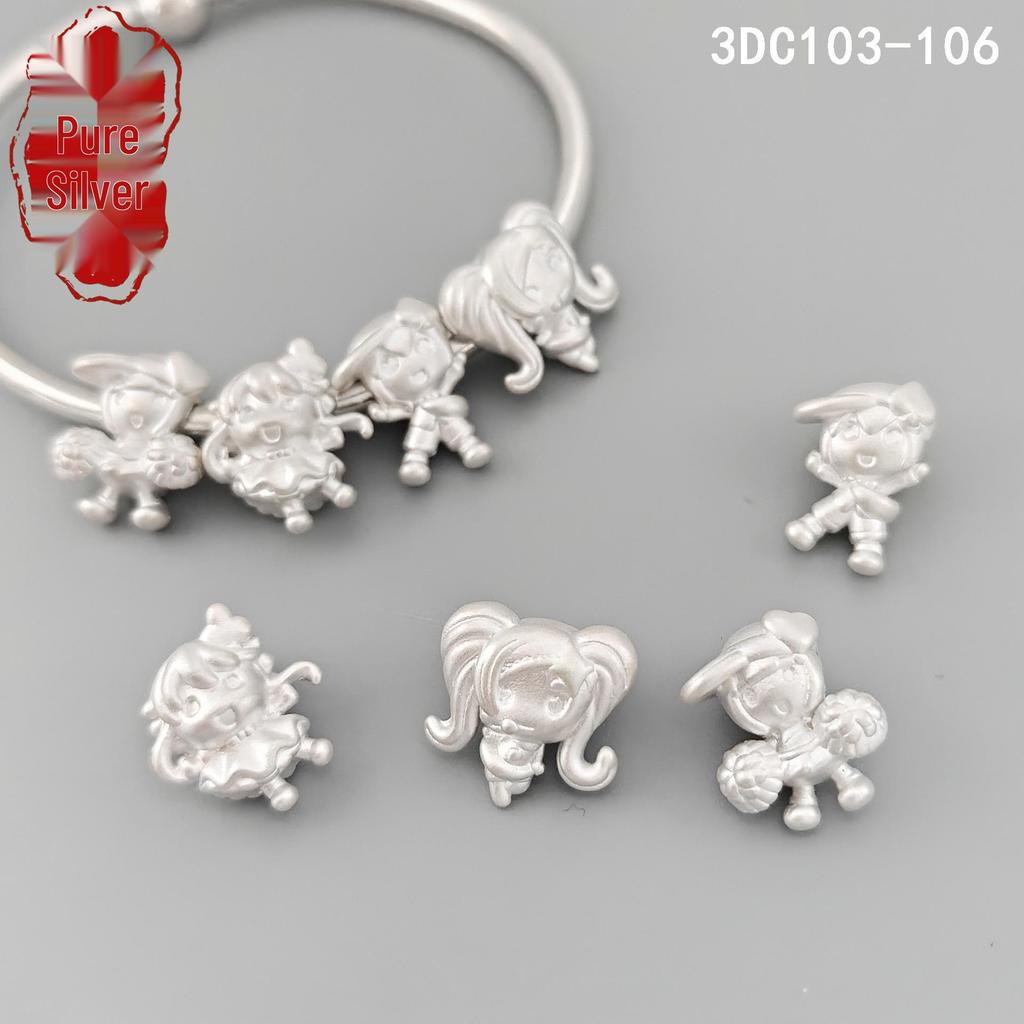 Sterling Silver S999 3D Woven Rope Anime Guardian Sweetheart Spacer Beads Bracelet