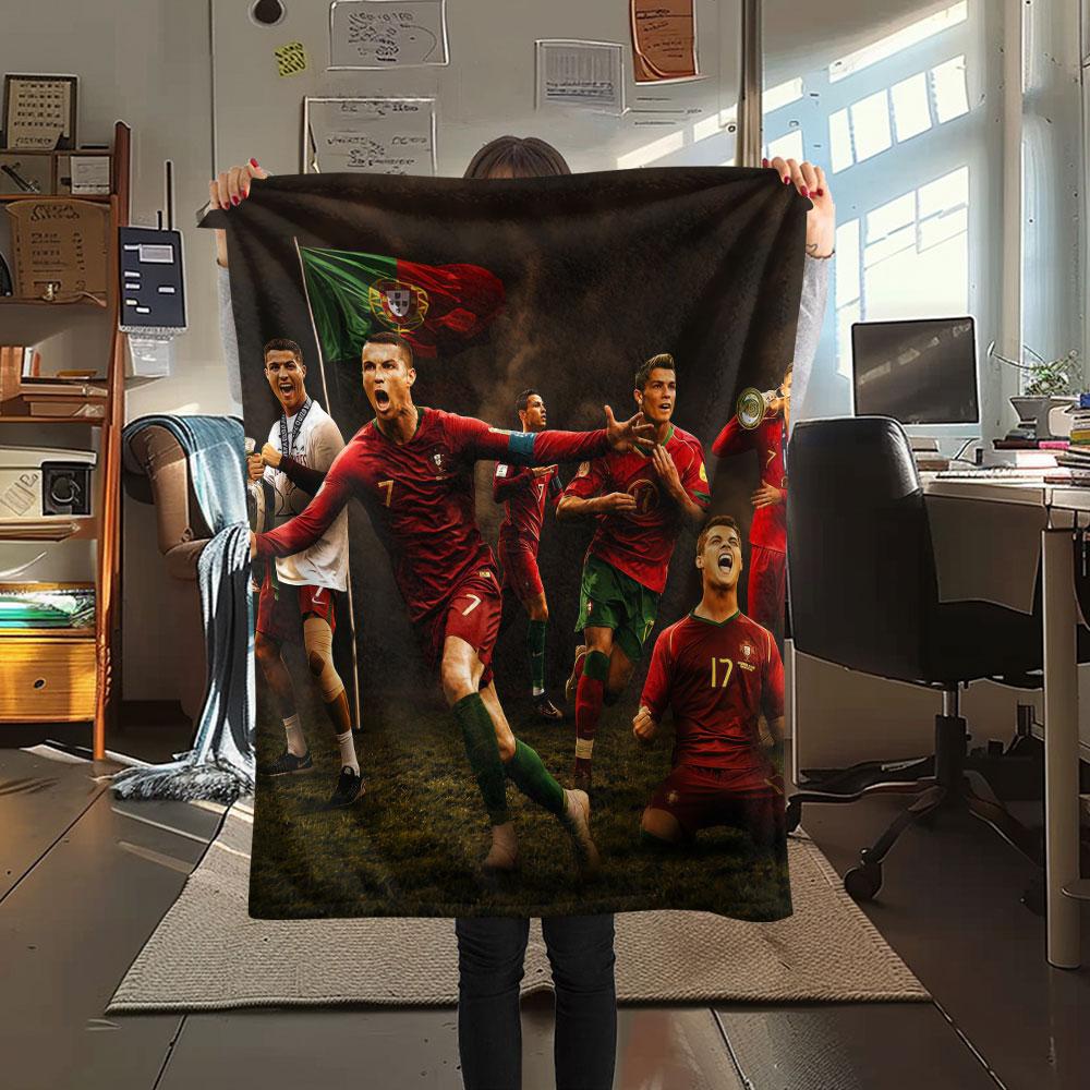 1PC Portugal National Football Logo Patterned Flannel Blanket Suitable For All Seasons for Home Decor Warmth and Comfort Gifts Holiday Present