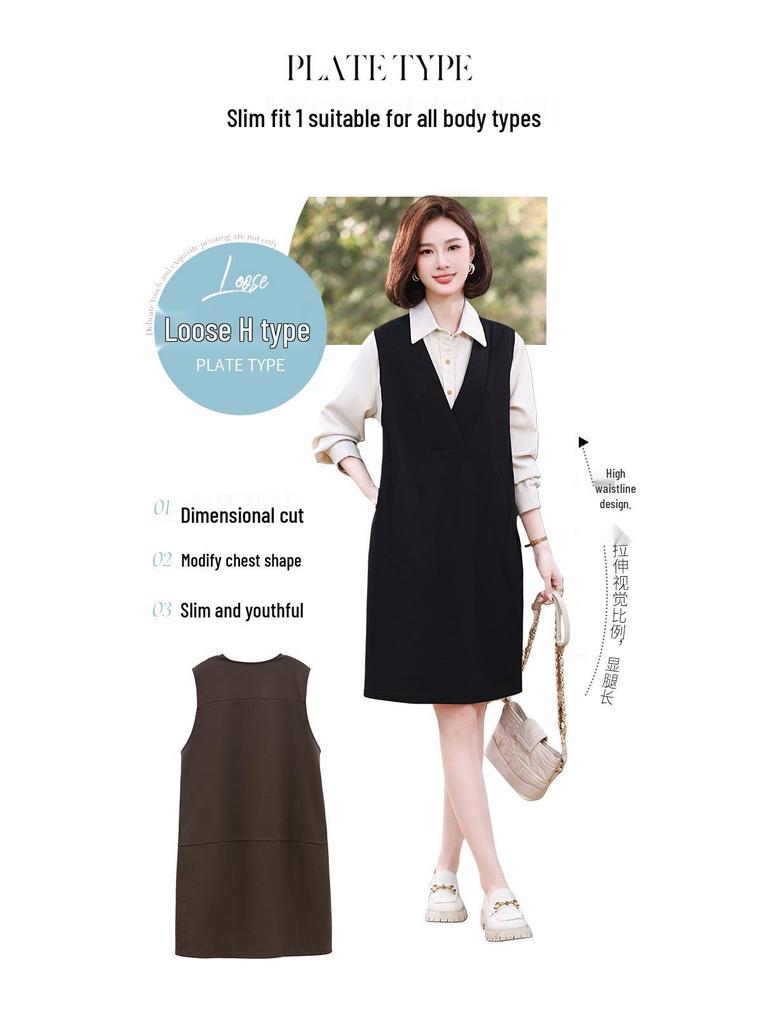 2024 French Chic Sleeveless Vest Dress: Plus Size Mother's Spring & Autumn Fashion