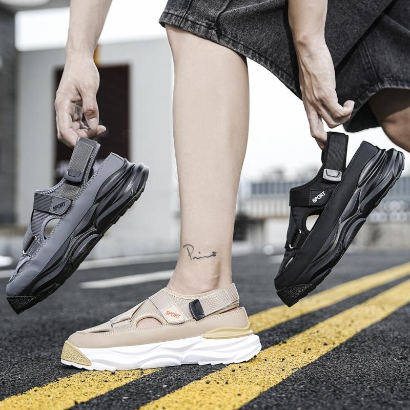 Men Sandals Fashion Pu Leather Beach Slippers Summer Breathable Sandals for Men Outdoor Non-slip Tendon Male Sole Casual Shoes