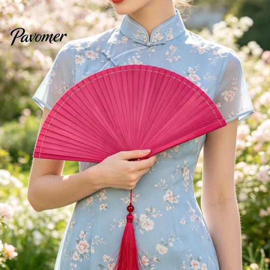Handheld Folding Fan Vintage Japanese Bamboo Fan, Elegant with Tassels, Kimono Cheongsam Accessory Cooling Portable Oriental Style for Dancing