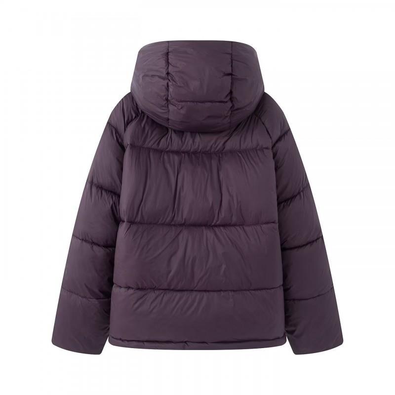 Womens Winter Warm Hooded Cotton Padded Jacket Solid Color Casual Style Long Sleeve Zipper Front