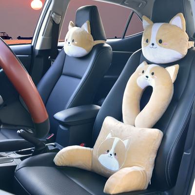 Corgi Shiba Inu Desenho Animado Apoio de Cabeça para Carro Almofada Protetora de Pescoço Almofada em U Apoio de Cintura Universal Todas as Estações Acessório de Carro Fofo